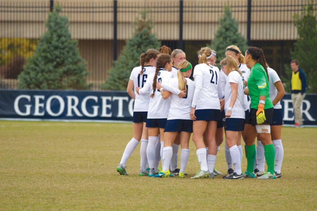 Women's soccer team on the field