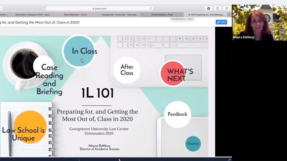 Director of Academic Success and Title IX Coordinator Maura DeMouy offered a series of “1L 101” presentations that demystified how law school classes are taught.