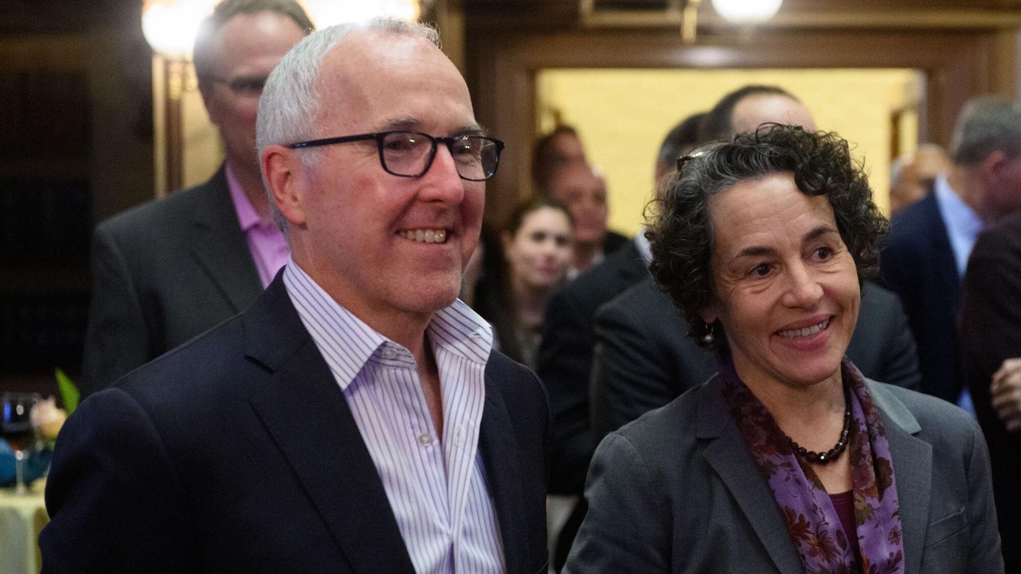 Frank McCourt and McCourt School Dean Cancian smiling at an event