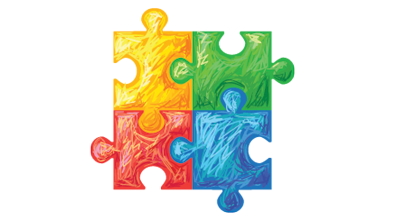 drawing of 4 colorful puzzle pieces fit together