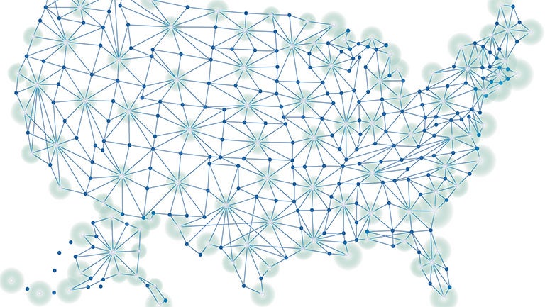 US map with interconneced lines going thru states