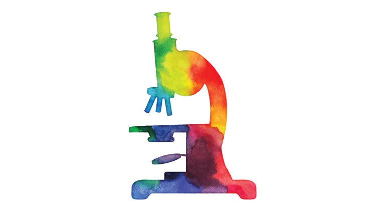 watercolor painting of a rainbow microscope