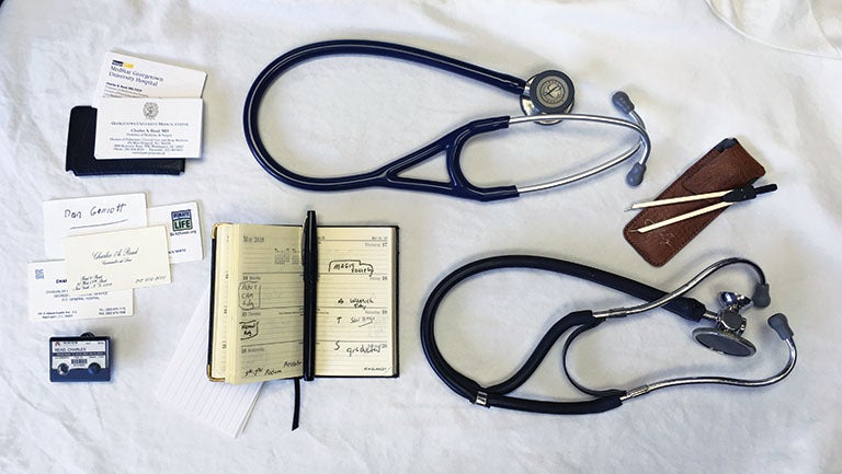 spread of items carried in the white coat