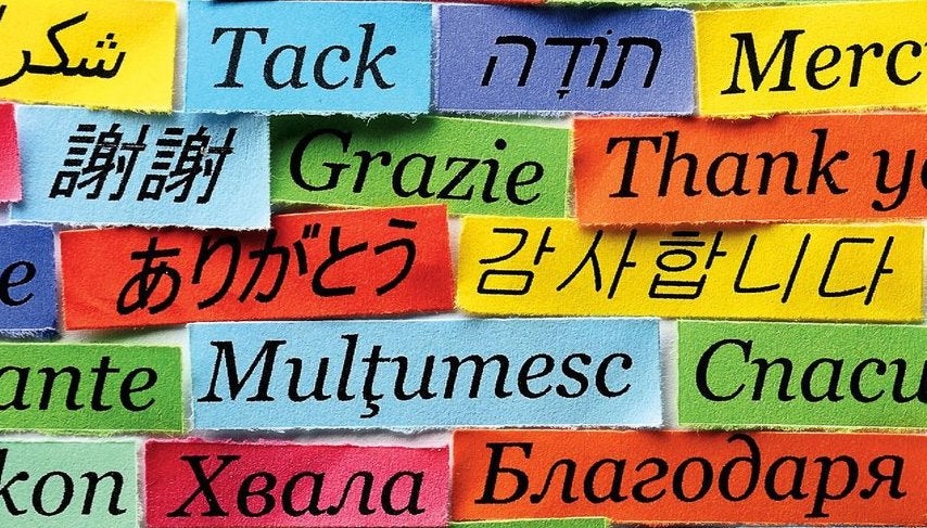 words in different languages collaged