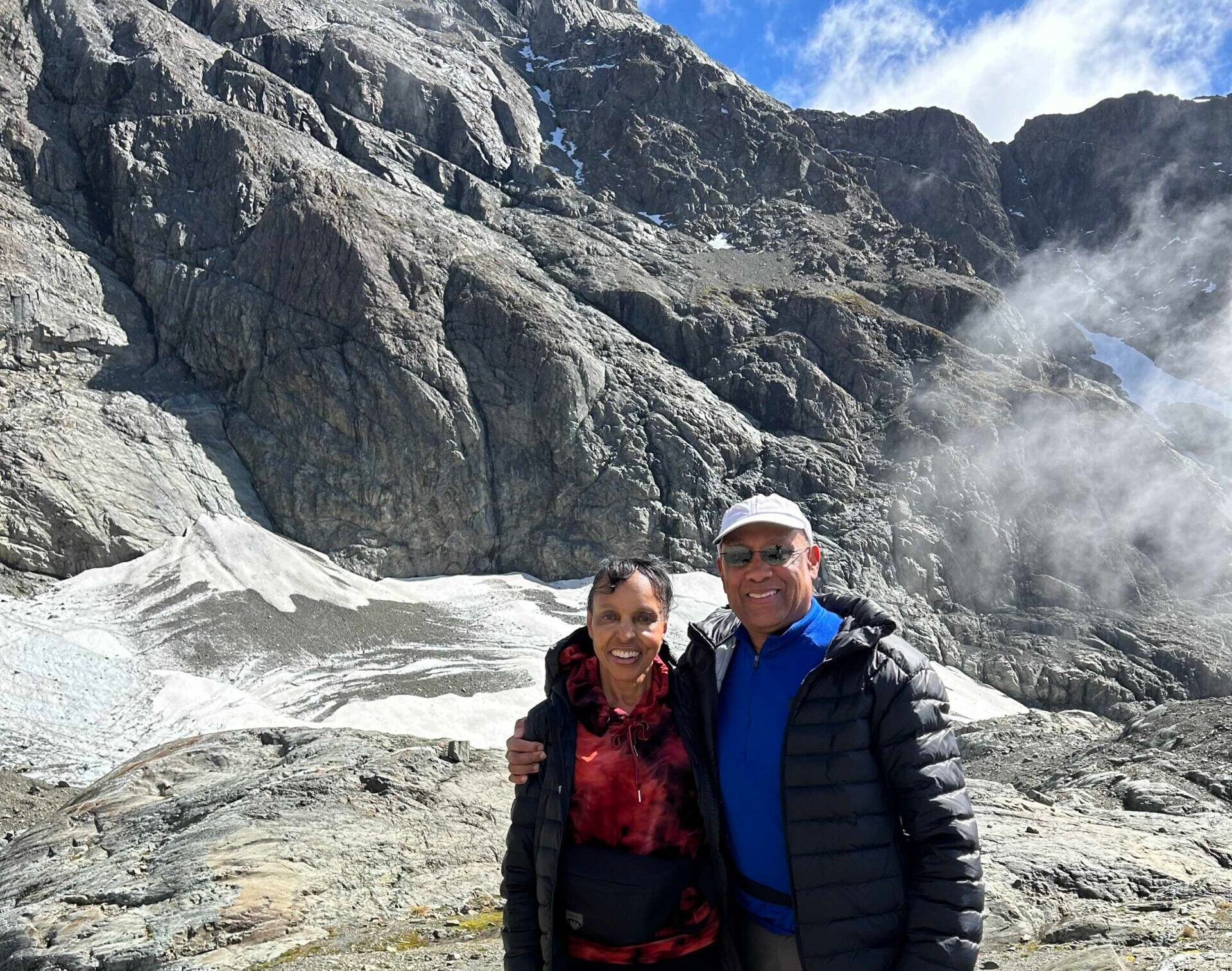 Toni Eldridge Wilkes, M.D. (C’78), and David S. Wilkes, M.D., pictured at Bryant Glacier in New Zealand, share a love of travel and have explored all seven continents.